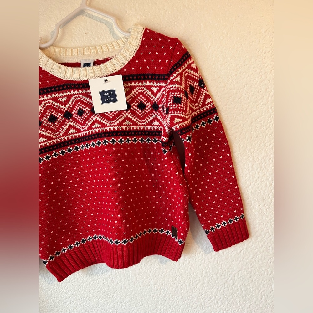 Janie & Jack Toddler 100% Cotton Fair Isle Holiday Knit Sweater 2T - Picture 3 of 11